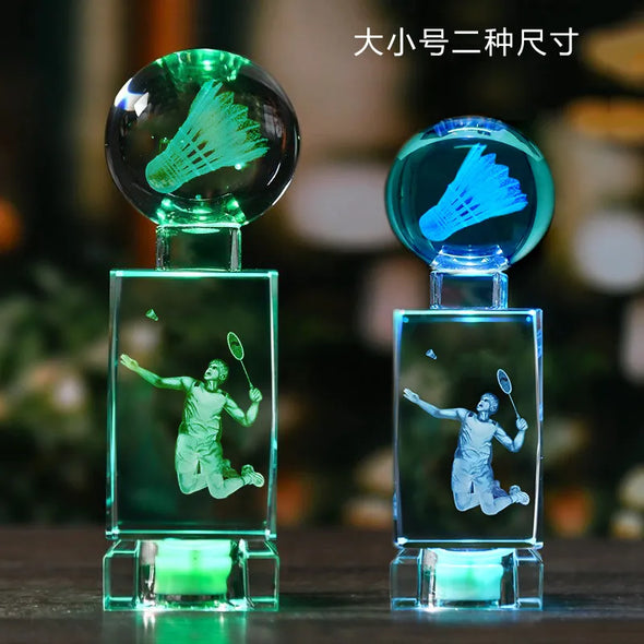 Glowing Badminton Crystal 3D Engraved Ornament COTHER008