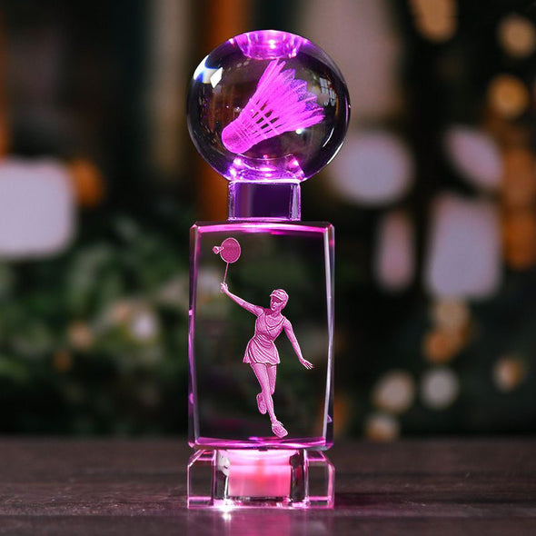 Glowing Badminton Crystal 3D Engraved Ornament COTHER008