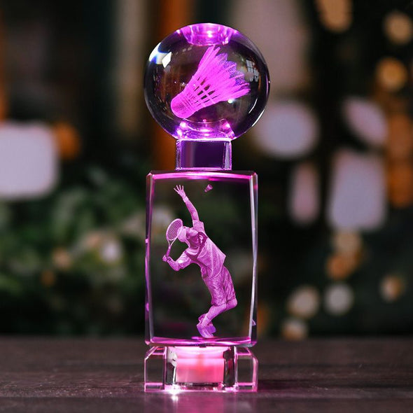 Glowing Badminton Crystal 3D Engraved Ornament COTHER008